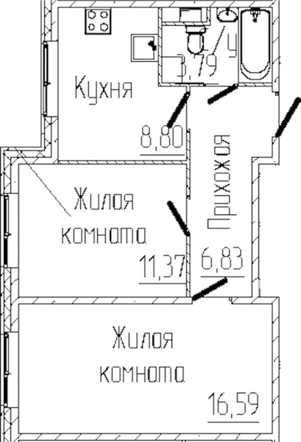 2-комнатная квартира 47.38 м², 2/8 эт., ЖК «SERTOLOVO PARK»